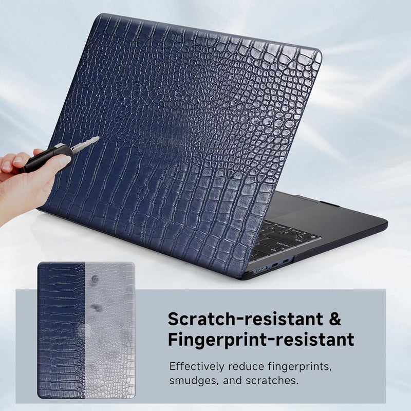 FUNUT for MacBook Air 13 Inch Case 2021 2020 2019 2018 Release M1 A2337 A2179 A1932 Touch ID, MacBook Air M1 Cover Crocodile Leather Laptop Hard Shell & Keyboard Cover for Mac Air 13 Inch, Blue - Image 4